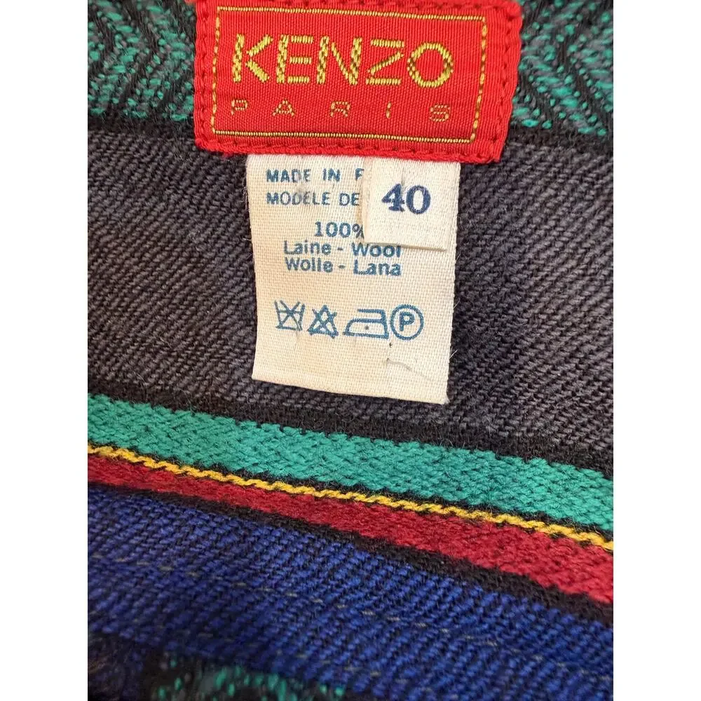 Vintage Kenzo Paris Wool Striped Pleated Midi Skirt Size 40 Made in France